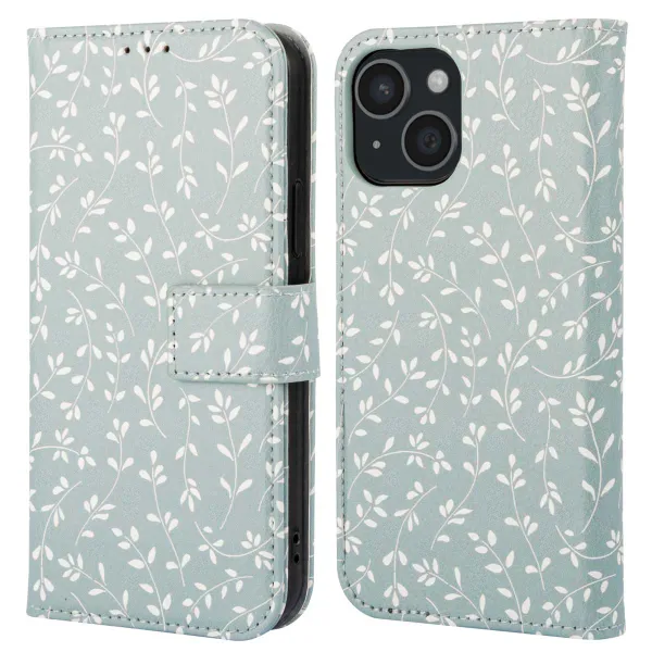 imoshion Design Klapphülle iPhone 15 - Smoke Green Flowers