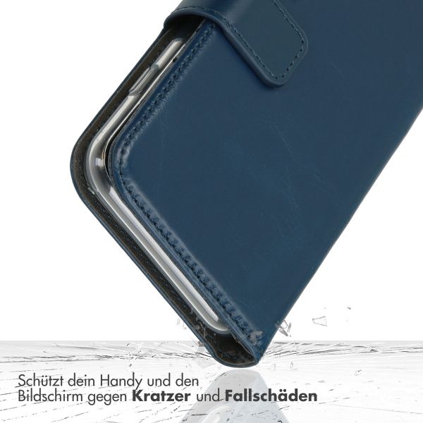 Selencia Echtleder Klapphülle für das iPhone 16 Pro - Blau