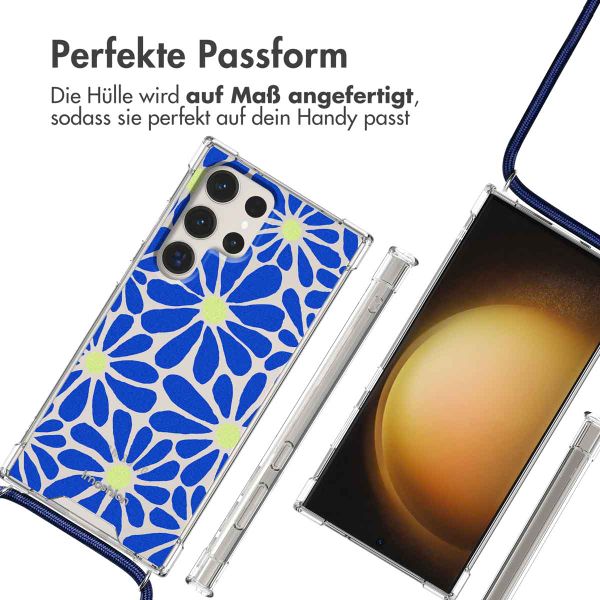 imoshion Design Hülle mit Band Samsung Galaxy S23 Ultra - Cobalt Blue Flowers Connect