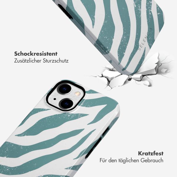 Selencia Vivid Tough Back Cover für das iPhone 14 - Colorful Zebra Pine Blue