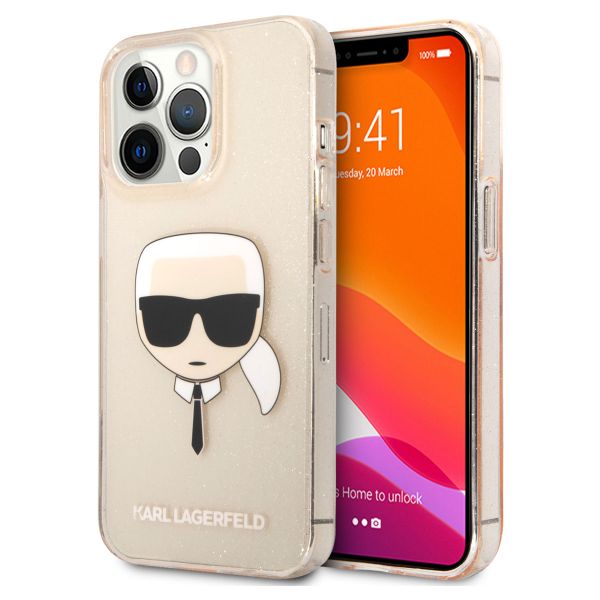 Karl Lagerfeld Karl's Head Silikonhülle Glitter für das iPhone 13 Pro - Transparent Gold