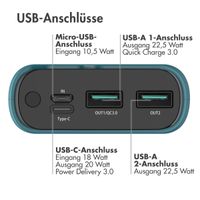 imoshion Powerbank - 20.000 mAh - Schnelles Aufladen und Power Delivery - Petrol Green