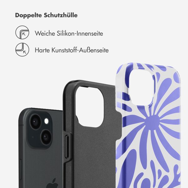 Selencia Vivid Tough Back Cover für das iPhone 15  - Modern Bloom Sapphire Blue