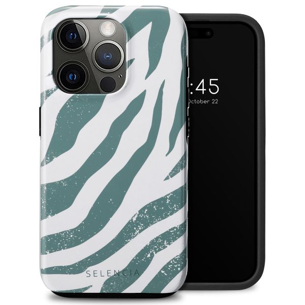 Selencia Vivid Tough Back Cover für das iPhone 15 Pro - Colorful Zebra Pine Blue