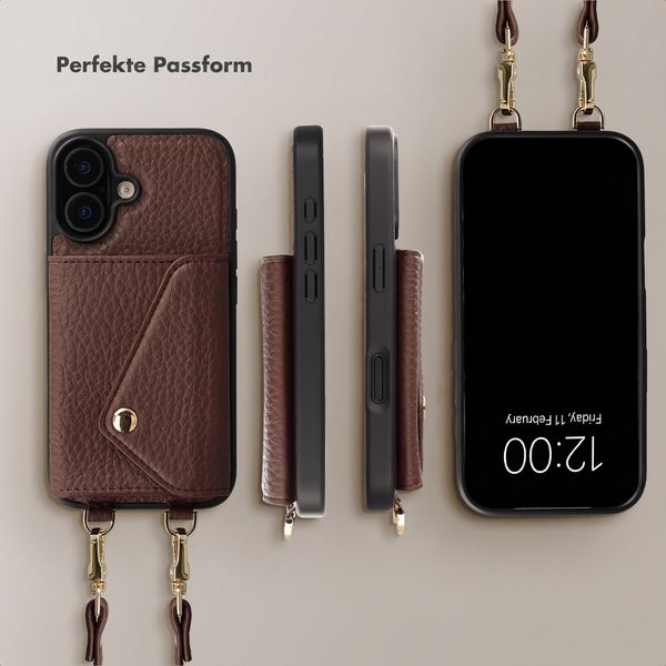 Selencia Sera HandyHülle mit Kordel und Umschlag-Kartenhalter Apple iPhone 16 - Chocolate Brown