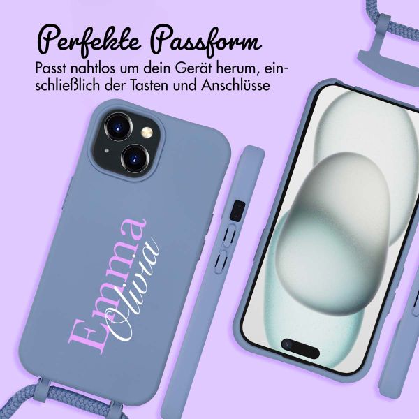 Personalisierte Color Backcover MagSafe mit abtrennbarem Band und Namen für iPhone 15 - Ash Blue