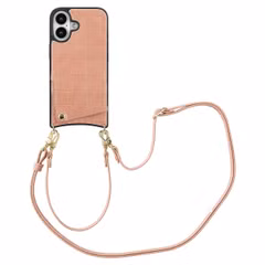 Selencia Nova Croco HandyHülle mit Kordel und Kartenhalter Apple iPhone 16 - Old Pink
