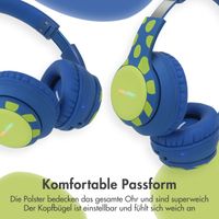 imoshion Kids Dino Bluetooth-Kopfhörer - Kinderkopfhörer mit Dezibelbegrenzer - Drahtloser Kopfhörer + AUX-Kabel - Cobalt Blue / Lime