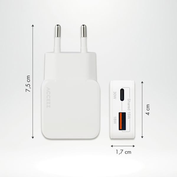 Accezz Ultra Slim GaN Ladegerät - USB-C + USB-A - 30 W - Weiß