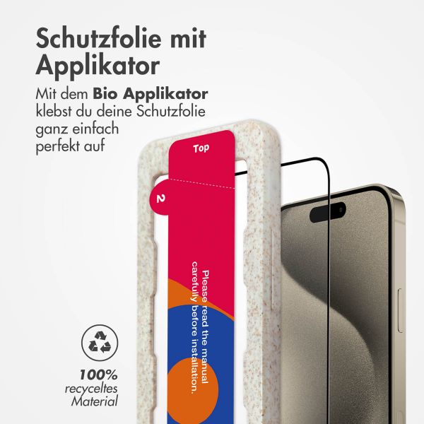 Accezz Vollflächige Schutzfolie aus gehärtetem Glas mit Applikator für das iPhone 15 Pro - Transparent