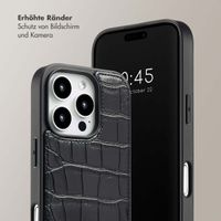 Selencia Nova Croco Back Cover mit Band und Kartenfach für das iPhone 16 Pro - Black