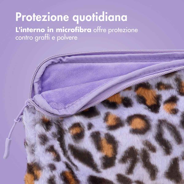 imoshion Fluffy Laptop Hülle 15-16 Zoll - Laptop Sleeve - Leopard Lilac