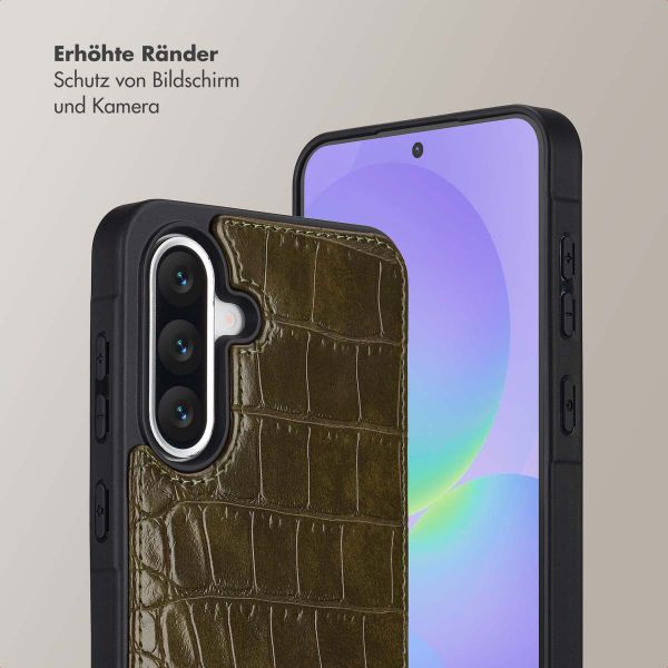 Selencia Nova Croco HandyHülle mit Kordel und Kartenhalter Samsung Galaxy A36 - Dark Olive