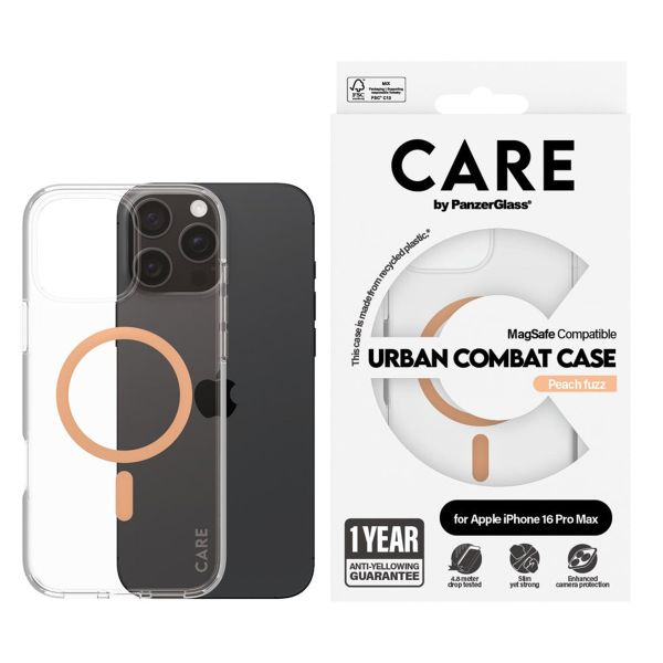 CARE by PanzerGlass Urban Combat Case MagSafe für das iPhone 16 Pro Max - Transparent / Peach