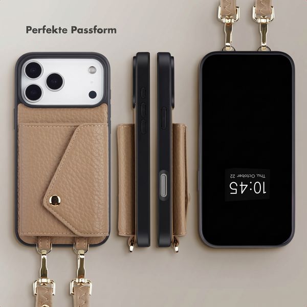 Selencia Sera HandyHülle mit Kordel und Umschlag-Kartenhalter Apple iPhone 18 Pro / 17 Pro - Taupe