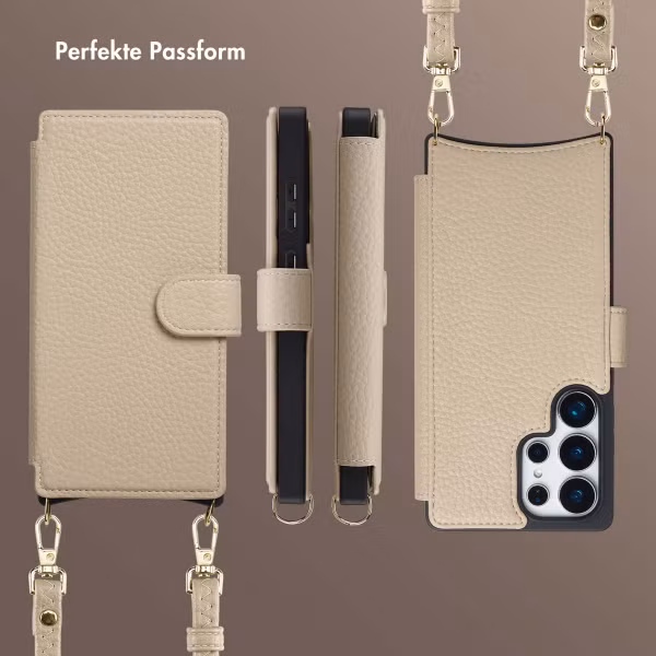 Selencia Riva Bookcase mit MagSafe und Handgelenkband Samsung Galaxy S25 Ultra - Beige