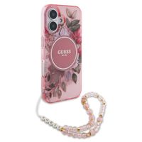 Guess MagSafe IML Flowers Case mit Beads Strap Apple iPhone 16 - Pink