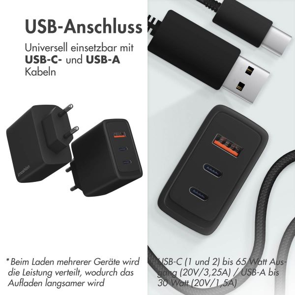 imoshion 65 Watt Ladegerät | 2x USB-C + 1x USB-A - Schwarz