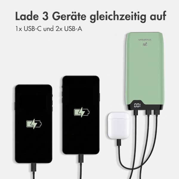 imoshion Powerbank 20.000 mAh - 22,5W Schnellladegerät - USB-C / USB-A - Grün
