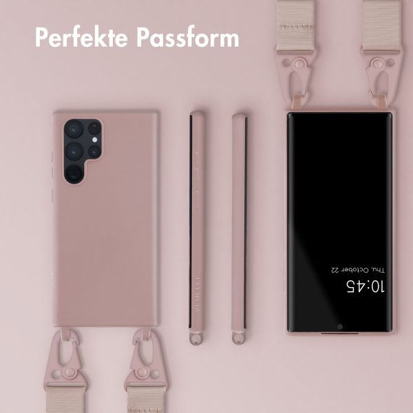 Selencia Silikonhülle mit abnehmbarem Band für das Samsung Galaxy S22 Ultra - Sand Pink