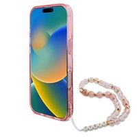 Guess MagSafe IML Flowers Case mit Beads Strap für das iPhone 16 Pro - Pink