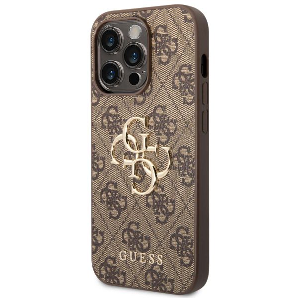 Guess 4G Metal Logo Back Cover für das iPhone 15 Pro - Braun