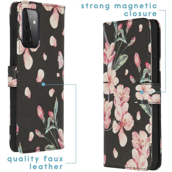 imoshion Design TPU Klapphülle Samsung Galaxy A72 - Blossom Watercolor Black