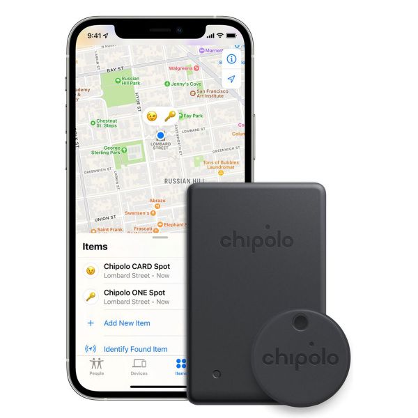 Chipolo Spot Bundle – Bluetooth-Tracker für iOS – 1x Tag & 1x Karte – Schwarz