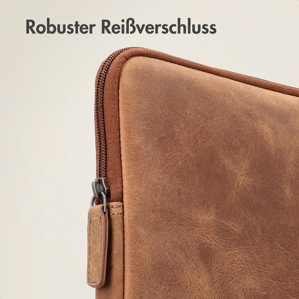 Accezz Leather Laptop Hülle mit Reißverschluss 13-14 Zoll - Laptop Sleeve - Cognac