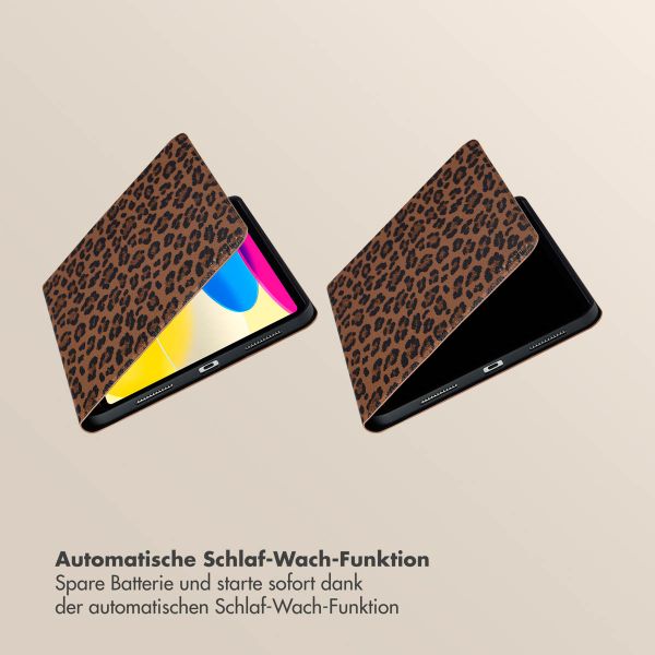 Selencia Sabi Klapphülle mit Leopardenmuster Apple iPad 11 (2025) 11 Zoll A16 / iPad 10 (2022) 10.9 Zoll - Mocha Brown