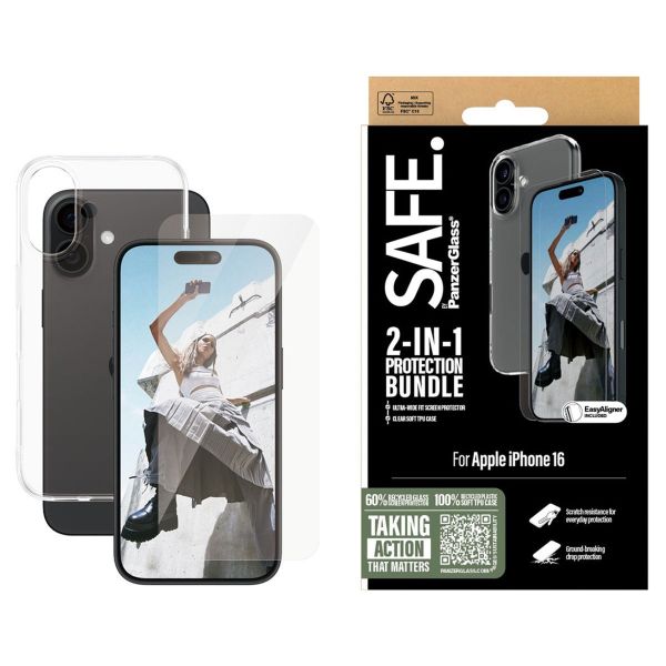 PanzerGlass 2- in-1 pack - TPU Clear Case + Ultra-Wide Fit Displayschutz für das iPhone 16