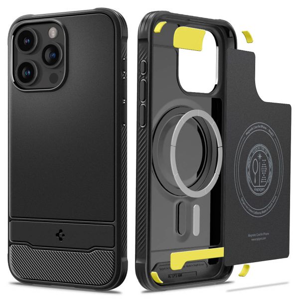 Spigen Rugged Armor Backcover MagSafe für das iPhone 15 Pro - Schwarz