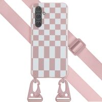 Selencia Silikonhülle design mit abnehmbarem Band für das Samsung Galaxy A54 (5G) - Irregular Check Sand Pink