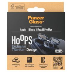 PanzerGlass Kameraprotektor Hoops Optic Rings für das Apple iPhone 15 Pro / 15 Pro Max - Blue Titanium