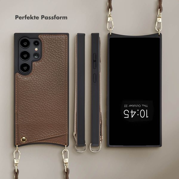Selencia Nova HandyHülle mit Kordel und Kartenhalter Samsung Galaxy S24 Ultra - Mocha Brown