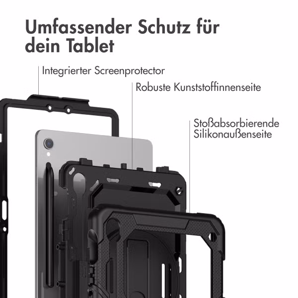 Accezz Robustes Back Cover mit Schultergurt für das Samsung Galaxy Tab S10 Lite / S9 11 Zoll / S10 FE / S9 FE 10.9 Zoll - Schwarz