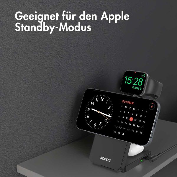 Accezz 3-in-1 Faltbares Kabelloses MagSafe Ladegerät - 20 Watt - Schwarz