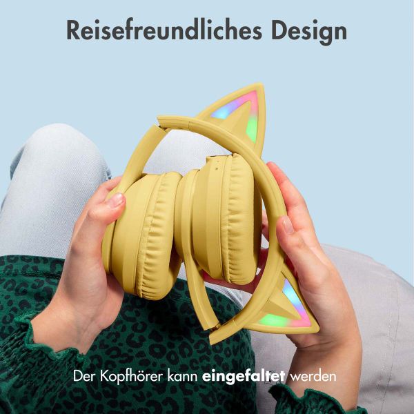 imoshion Kabellose Kinderkopfhörer LED Light Cat Ear - Dezibelbegrenzer - Mit AUX-Kabel - Gelbe