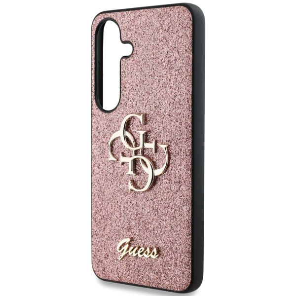 Guess 4G Metal Logo Back Cover mit Glitter Samsung Galaxy S25 - Rosa