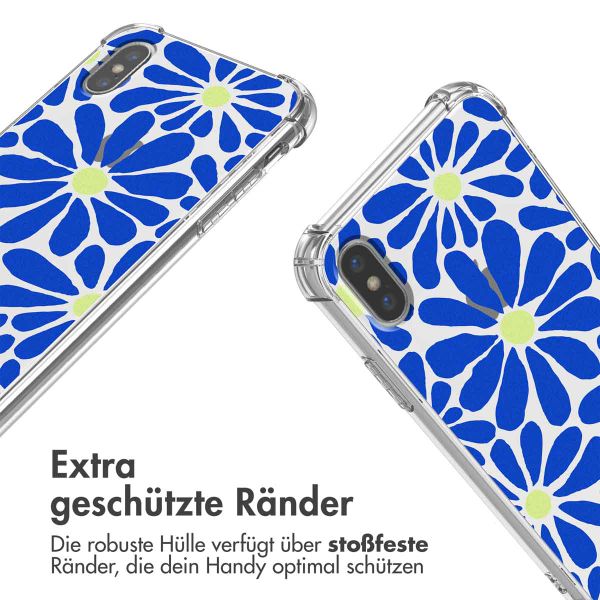 imoshion Design Hülle mit Band für das iPhone Xs / X - Cobalt Blue Flowers Connect