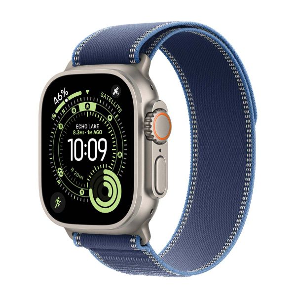 Apple Trail Loop Armband für das  Apple Watch Series 1 t/m 11 / SE / Ultra (44/45/46/49 mm) - Größe S/M - Blue / Bright Blue Black Titanium