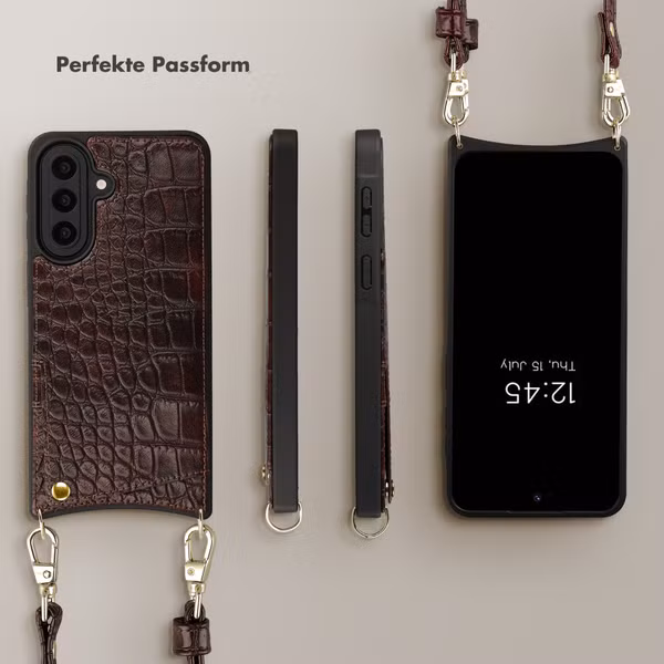 Selencia Nova Croco HandyHülle mit Kordel und Kartenhalter Samsung Galaxy A57 (5G) - Choco Brown