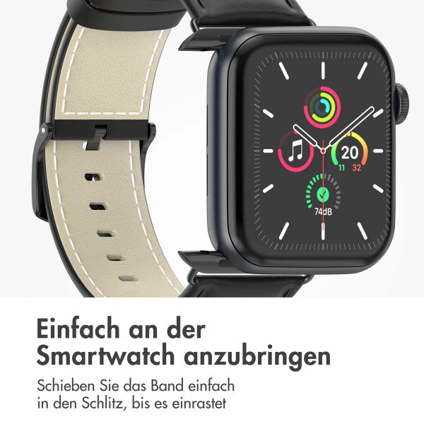 imoshion Classic Lederarmband für das  Apple Watch Series 1 t/m 9 / SE (38/40/41 mm) | Series 10 / 11 (42 mm) - Schwarz