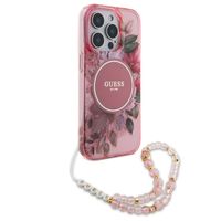 Guess MagSafe IML Flowers Case mit Beads Strap Apple iPhone 15 Pro Max - Pink