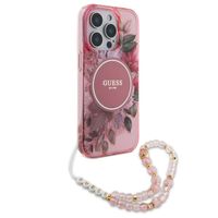 Guess MagSafe IML Flowers Case mit Beads Strap für das iPhone 15 Pro Max - Pink