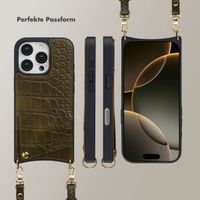 Selencia Nova Croco HandyHülle mit Kordel und Kartenhalter Apple iPhone 16 Pro - Dark Olive