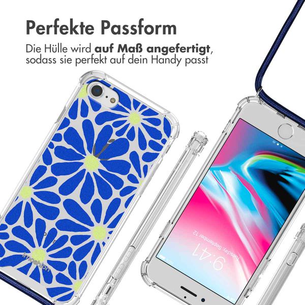 imoshion Design Hülle mit Band Apple iPhone SE (2022 / 2020) / 8 / 7 - Cobalt Blue Flowers Connect