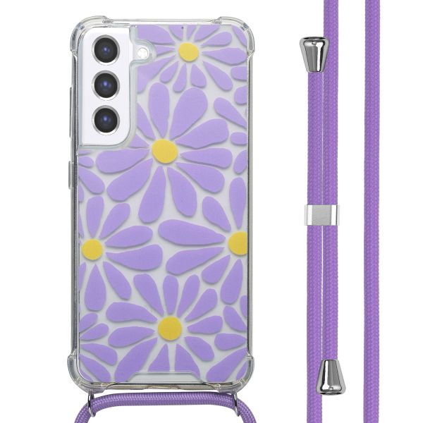 imoshion Design Hülle mit Band Samsung Galaxy S21 FE - Tropical Violet Flowers Connect