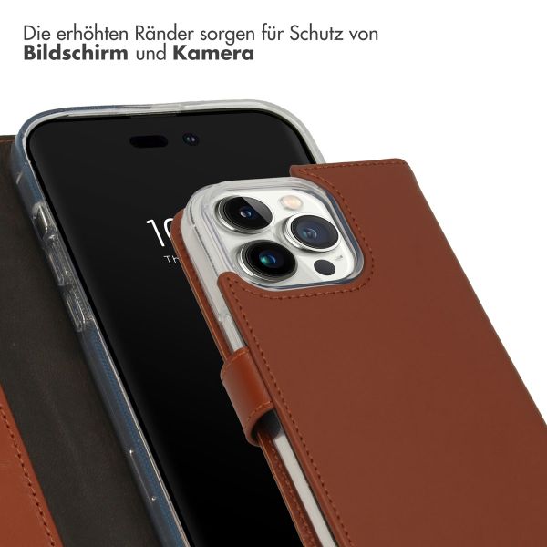 Selencia Echtleder Klapphülle für das iPhone 14 Pro - Hellbraun