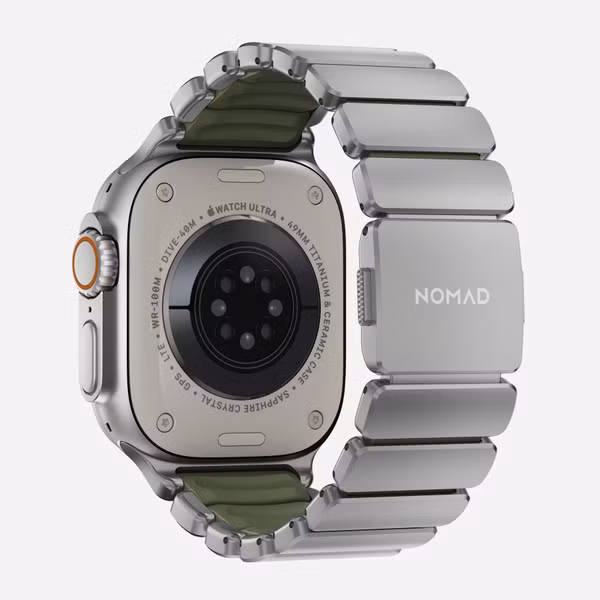 Nomad Stratos Armband für Apple Watch | 44/45/46/49 mm - Forest Green / Natural Titanium